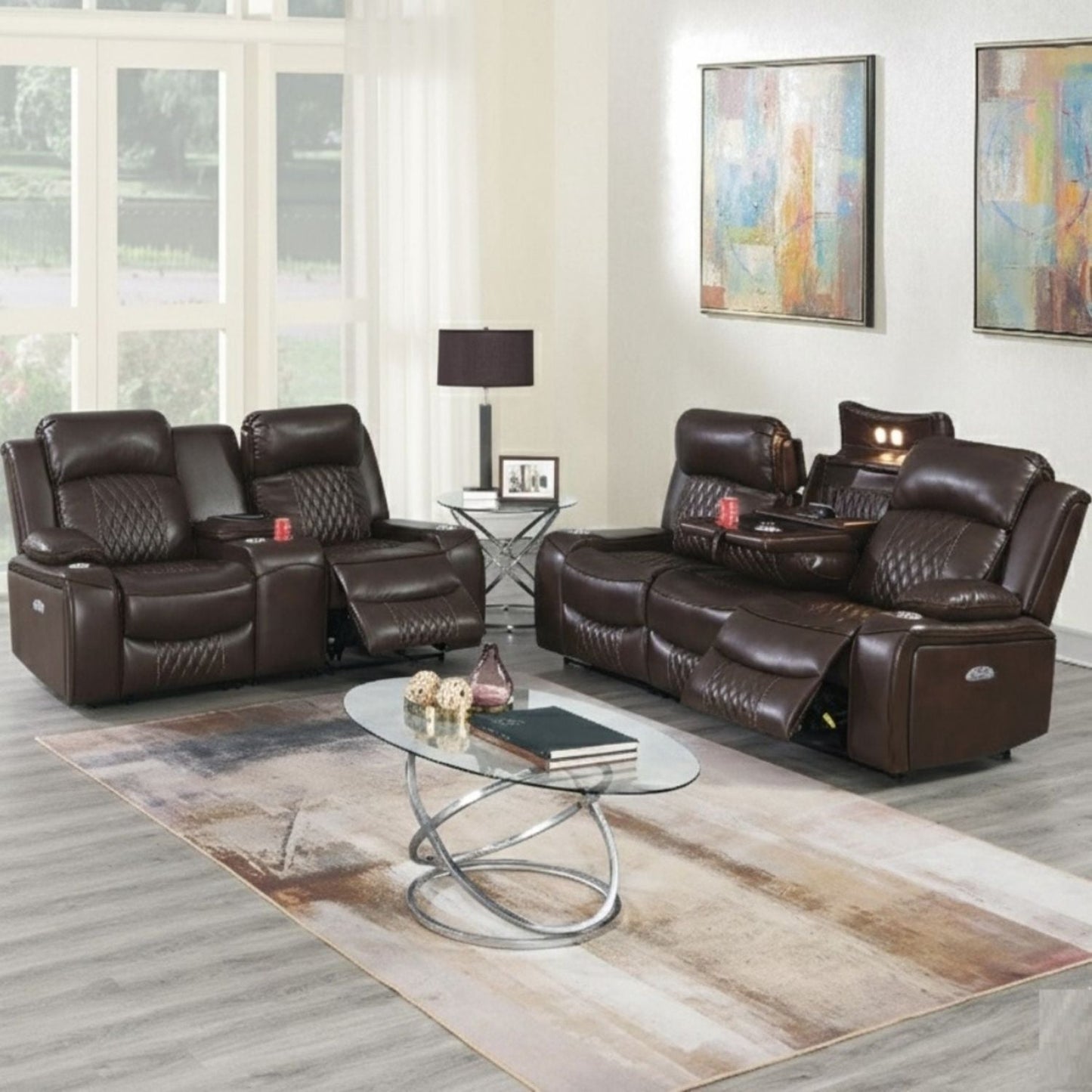Power Motion Living Room Set With USB Port, Adjustable Headrest, Cup Holder