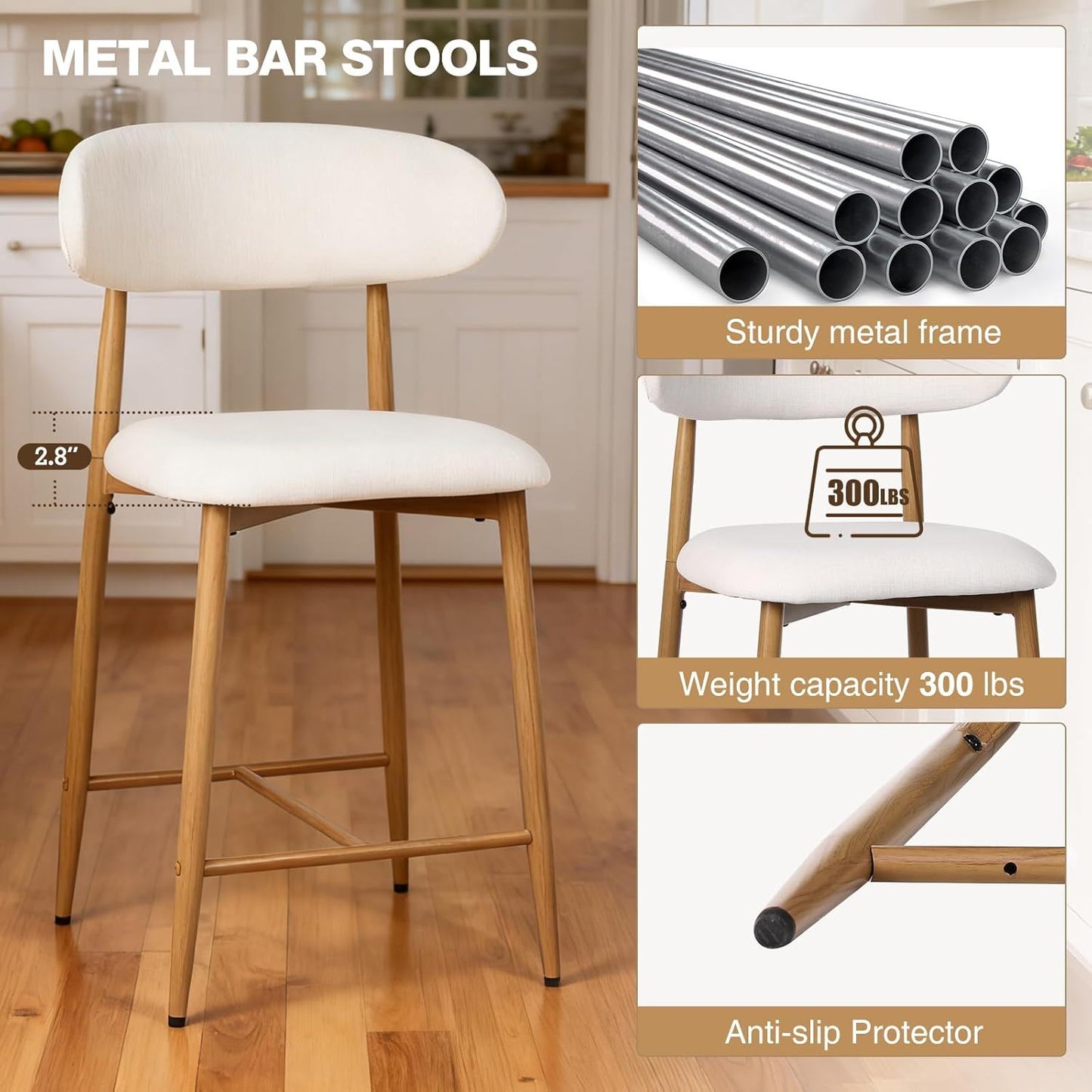 Upholstered Counter Height Bar Stools For Kitchen Island (Set of 2) - Beige