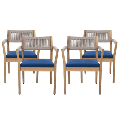 Braided Acacia Wood Outdoor Dining Chairs Set of 2 – Teak Look