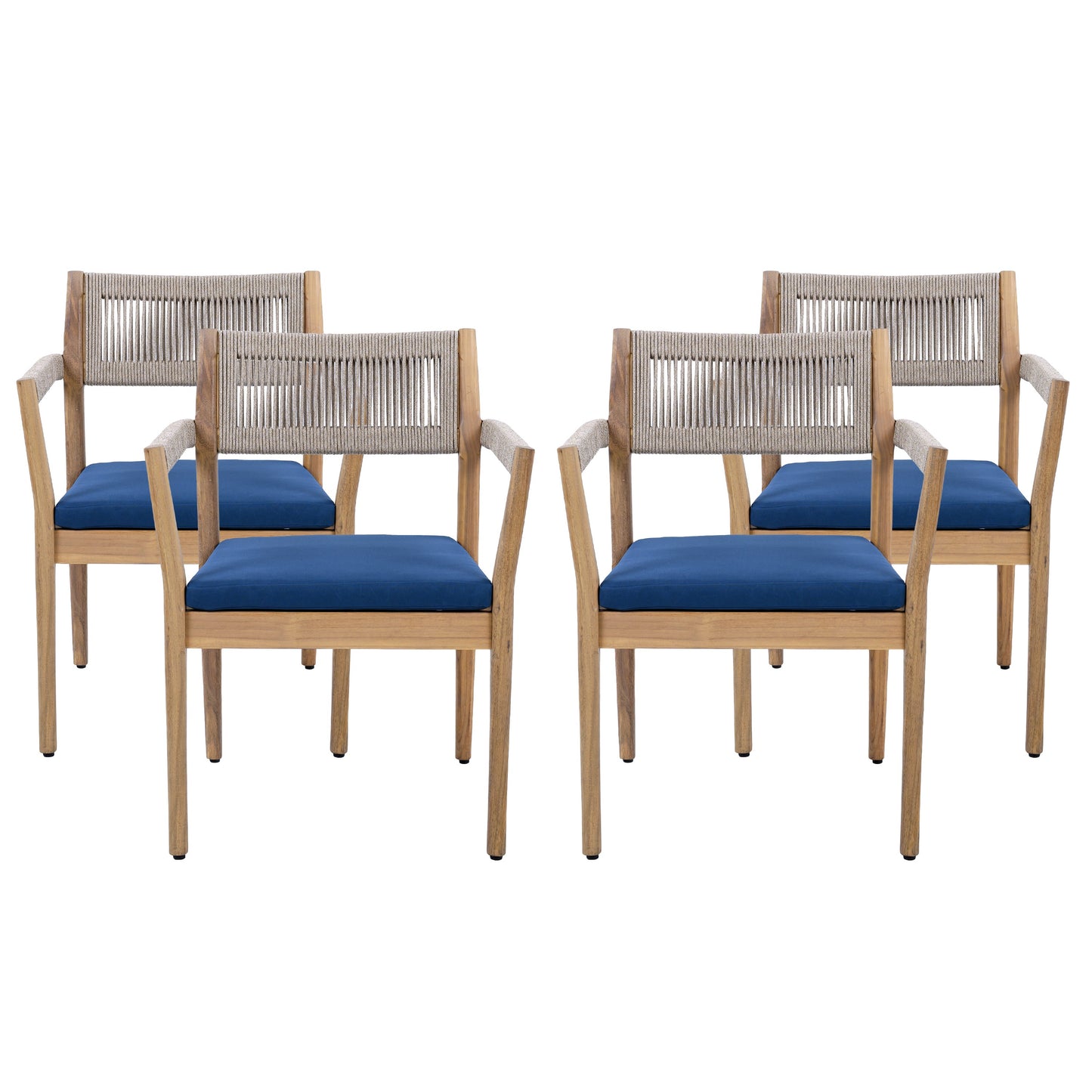 Braided Acacia Wood Outdoor Dining Chairs Set of 4