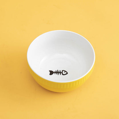 Ceramic Pet Bowl High Foot Neck Protection Snacks Anti-black Chin Oblique Mouth