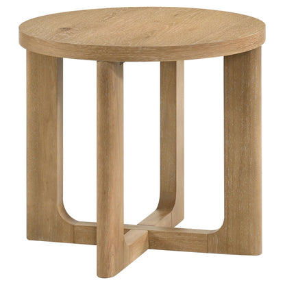 Kessler 2-piece Round Sculptural Wood Coffee Table Set Light Oak