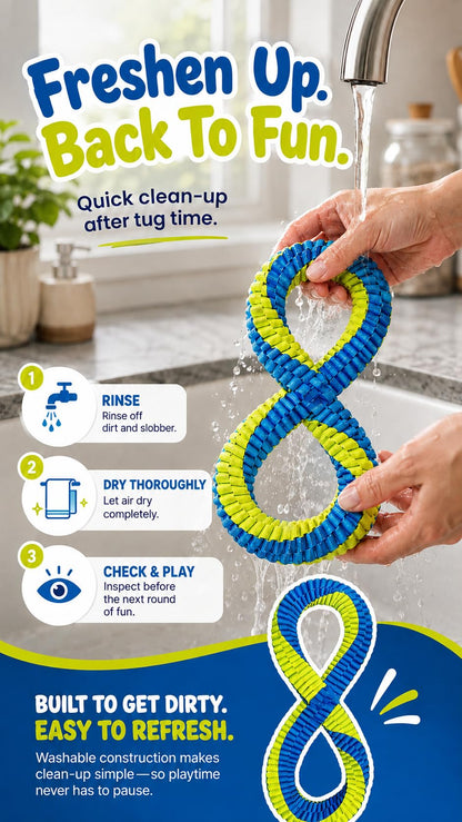 Dental Cleaning Tug Toy For Dogs, Dog Dental Toy, L With Textured Dental Weave, Washable Two Loop Figure 8 Design For Supervised Tugging, Chewing And Fetch