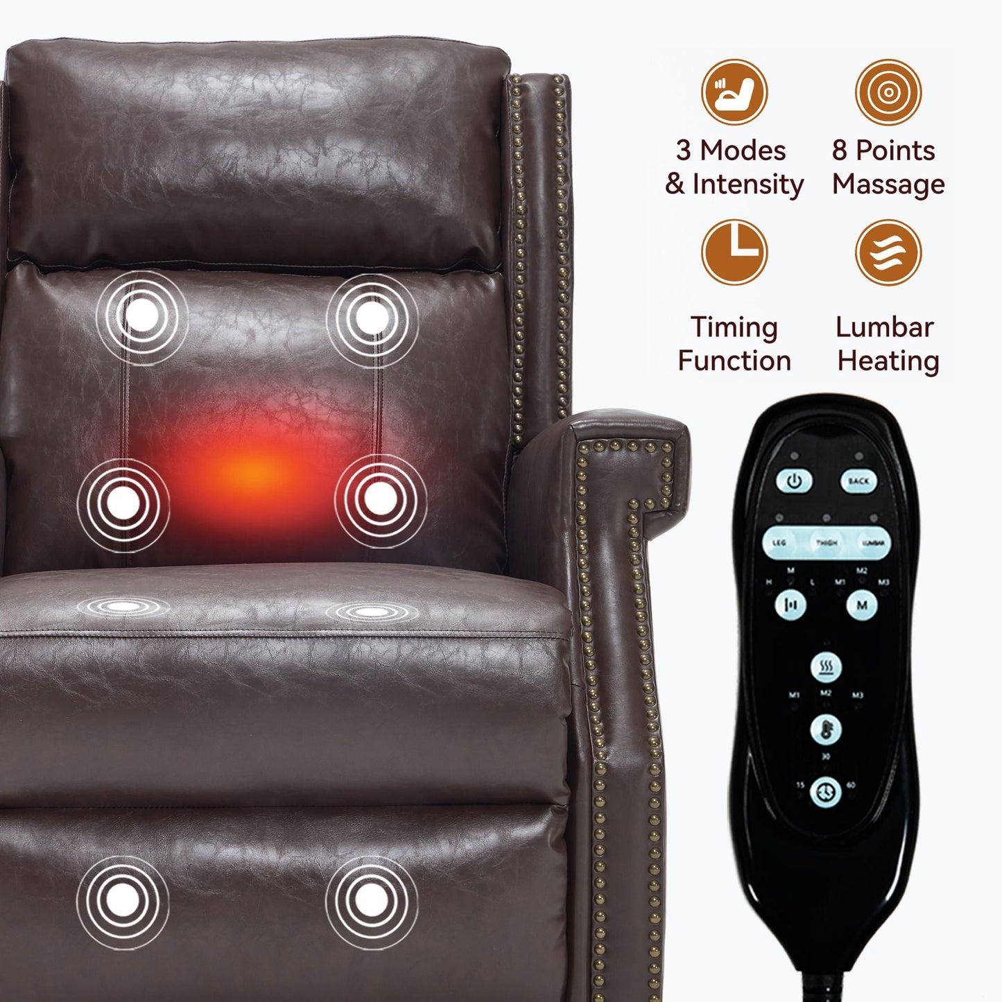 Manual Recliner Chair  With Heavy Duty Motion Mechanism, 8 Vibrating Nodes And 3 Massage Modes For Living Room