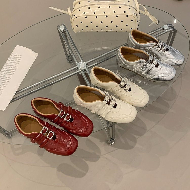 2026 Spring Summer New Square Toe Ballet Style Mary Jane Shoes Women Double Strap Buckle Low Cut Flat Casual Comfortable Shoes