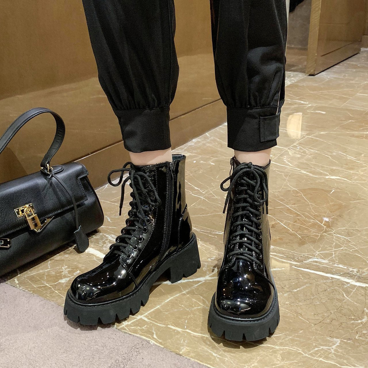 Women's British style thick heel round toe Martin boots
