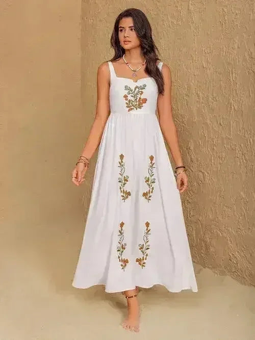 Floral Embroidered Sleeveless Maxi Dress