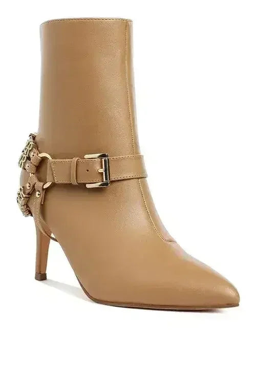 Buckle Harness Stiletto Boots - 3" Heel | Femstylo