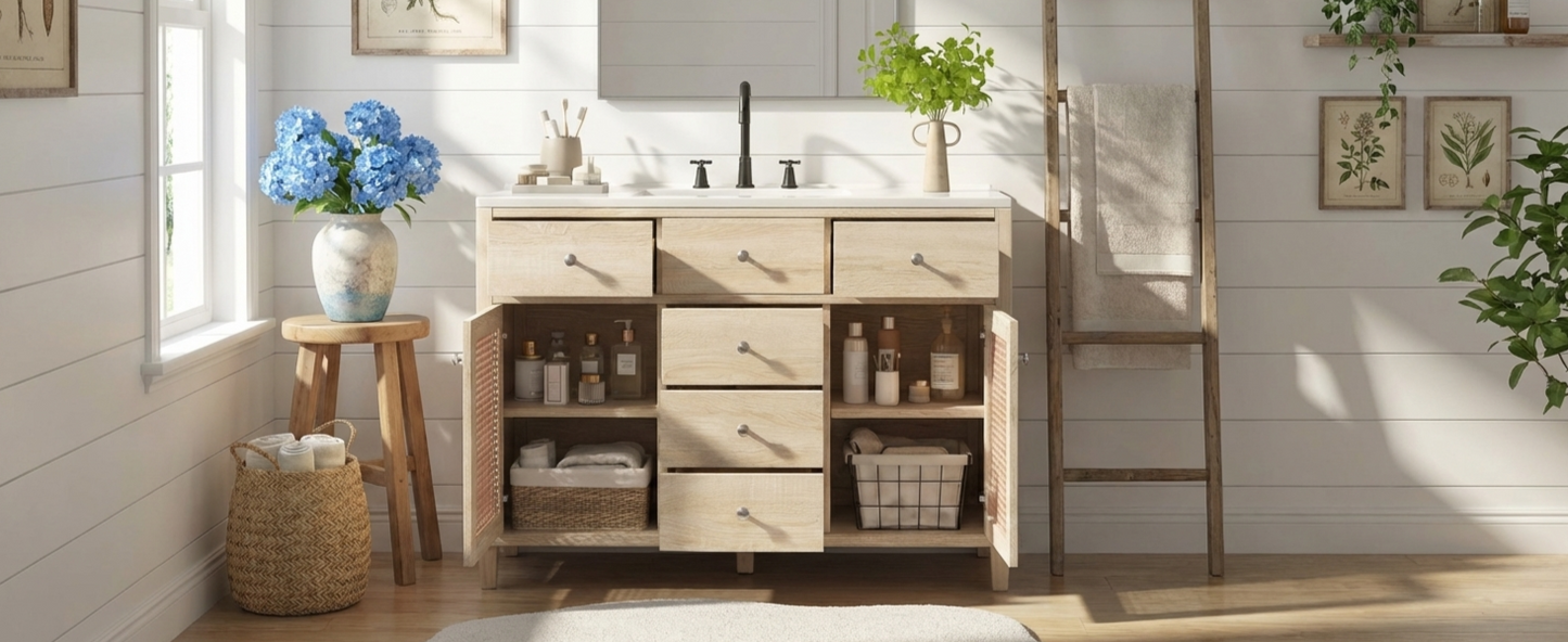 48-Inch Natural Rattan Bathroom Vanity