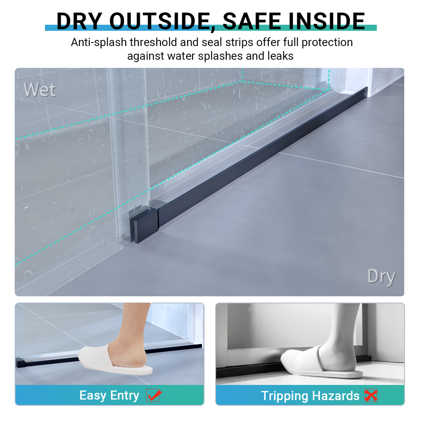 56" - 60" W x 76" H Single Sliding Frameless Shower Door