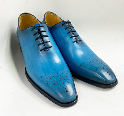 Carrucci Burnished Calfskin Oxford - Ocean Blue