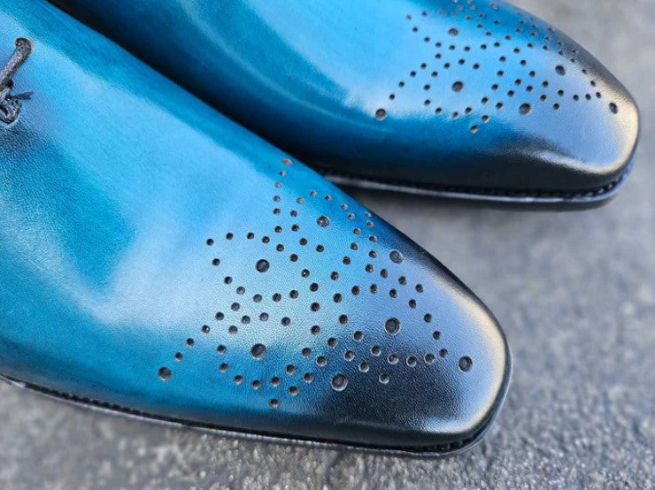Carrucci Burnished Calfskin Oxford - Ocean Blue