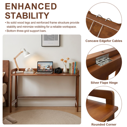 Solid Wood Folding Desk, 49" Mid Century Modern Computer Desk