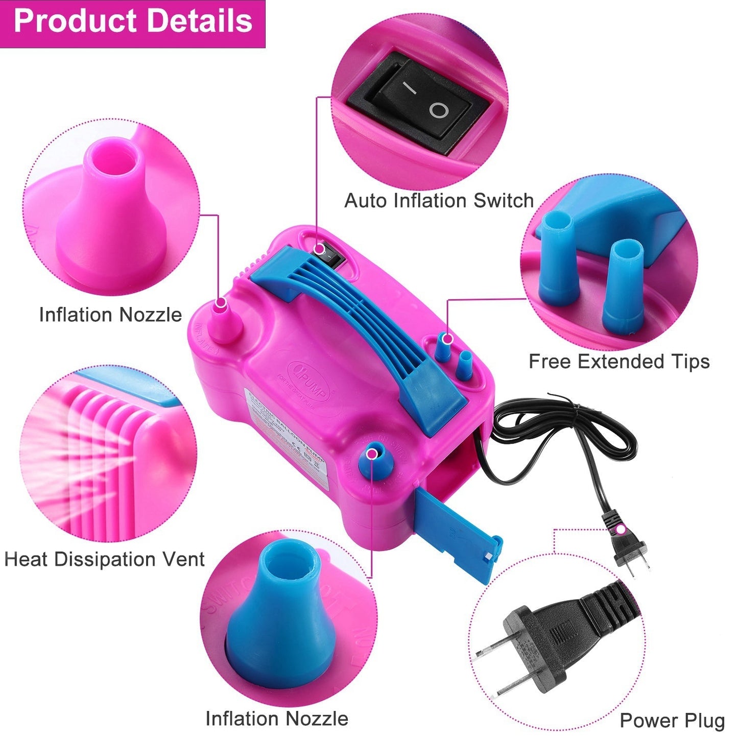 Electric Balloon Pump 600W Balloon Blower Inflator Dual Nozzle for Party Wedding Festival Decoration US/UK