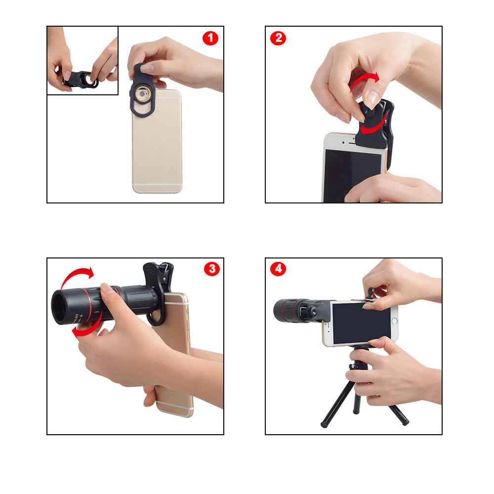 18X Zoom Telescope Lens for iPhone & Samsung Smartphones - Universal Clip & Tripod Included
