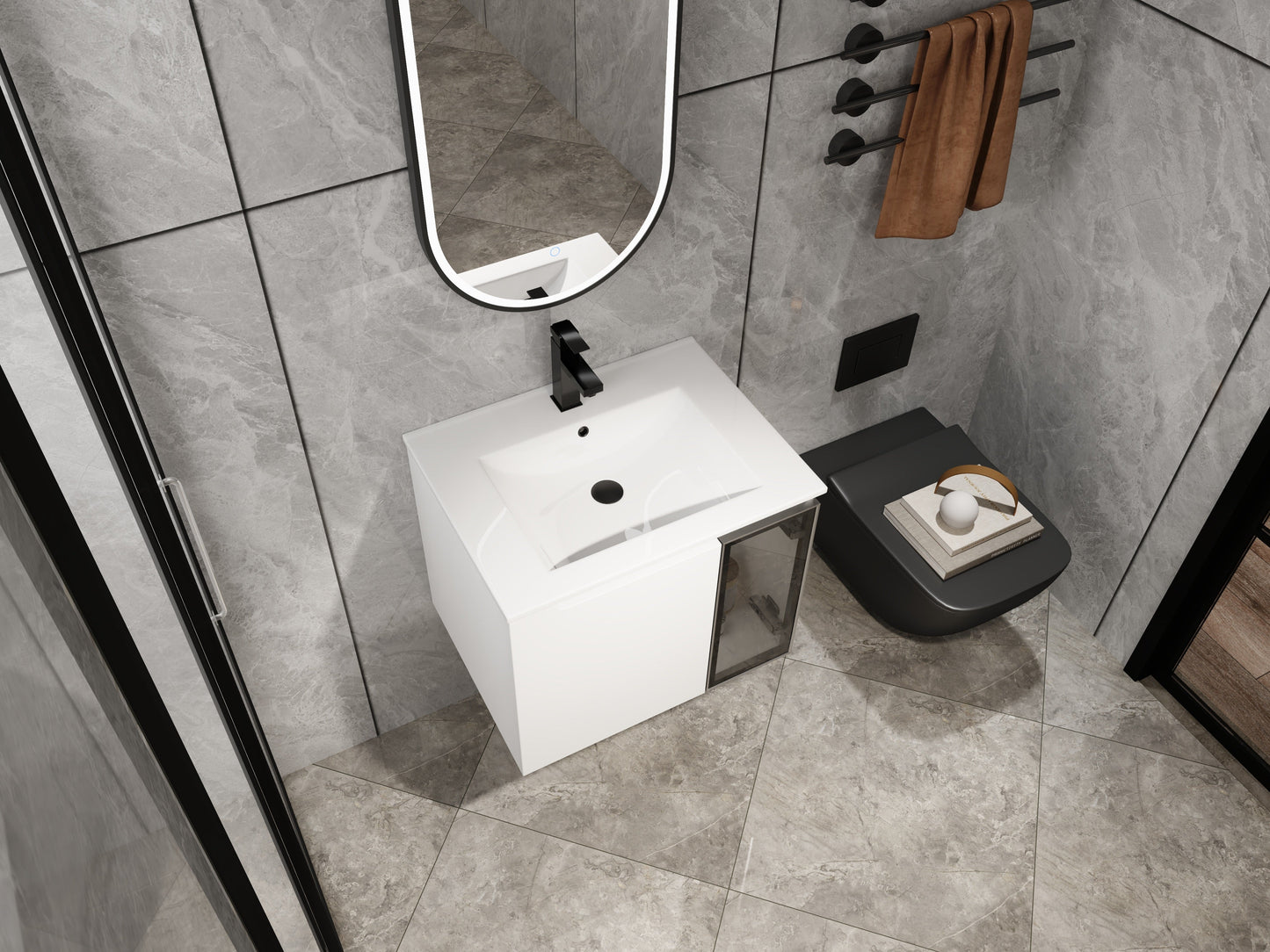 24" Wall-Mounted Bathroom Vanity With Ceramic Sink