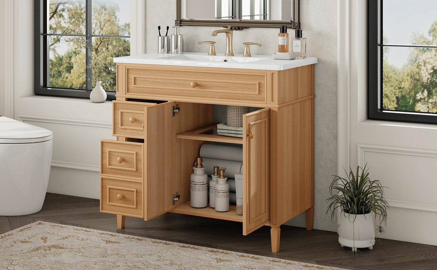 36" Bathroom Vanity with Sink, Solid Wood & MDF Cabinet