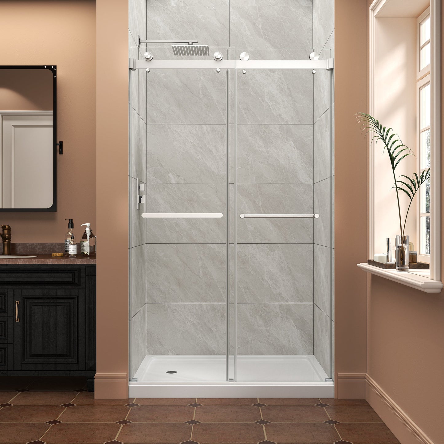 43"-48" W x 76" H Brushed Nickel Reversible Double Bypass Sliding Shower Door