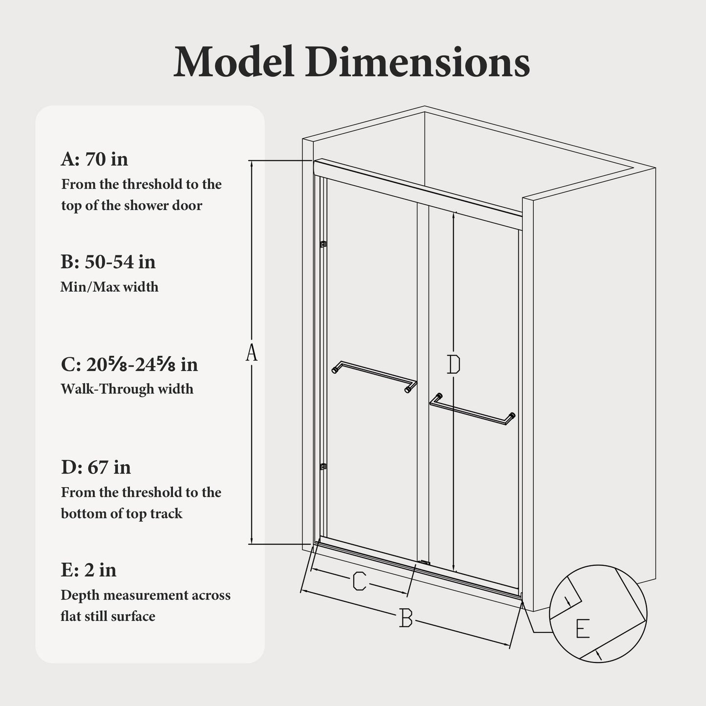 50-54W x 70H Semi-Frameless Double Sliding Shower Door
