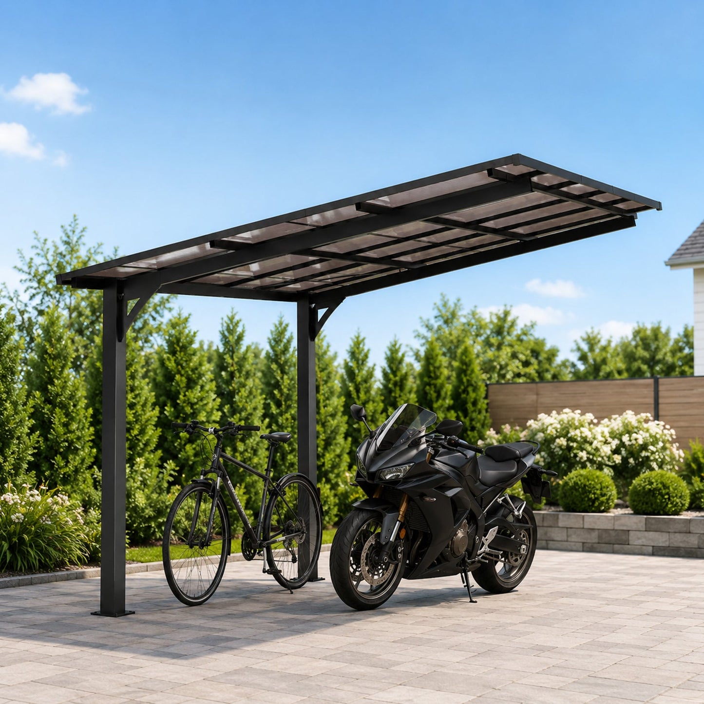 10x10FT PC Roof Carport with Galvanized Steel Frame and Sloped Roof