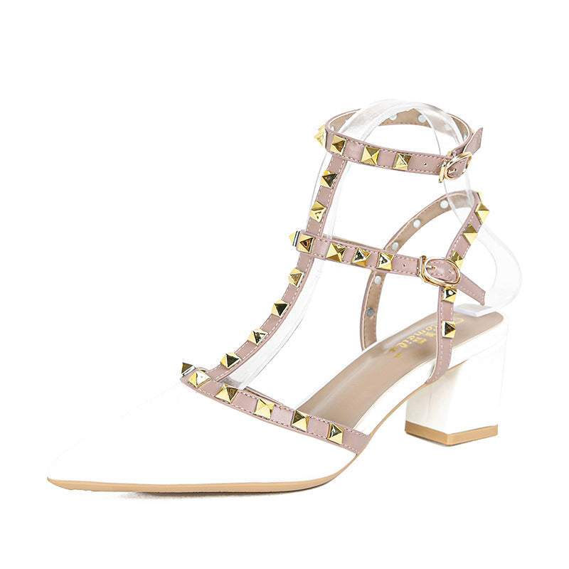 Studded High-heeled Pointed-toe Pumps In Large Sizes