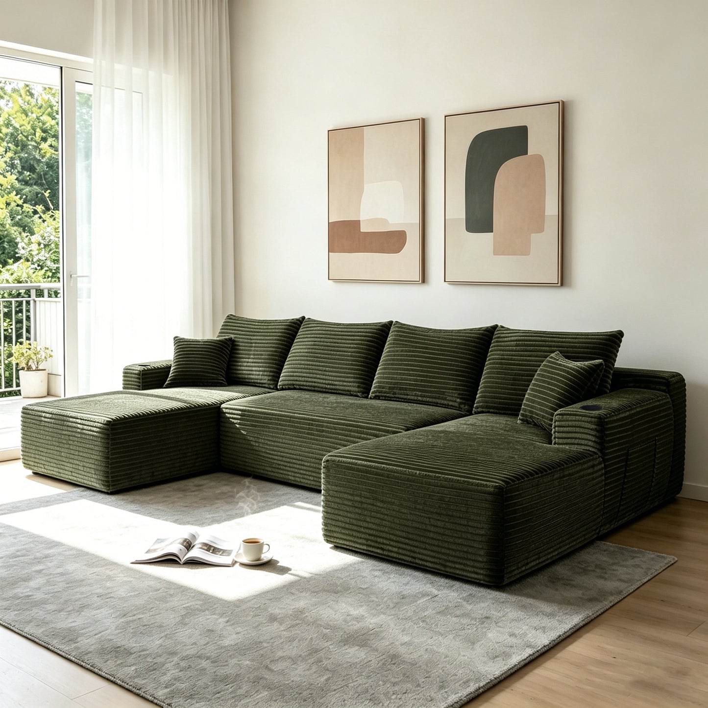 134" Cloud Sectional Sofa with U-Shape Chaise and Side Pockets