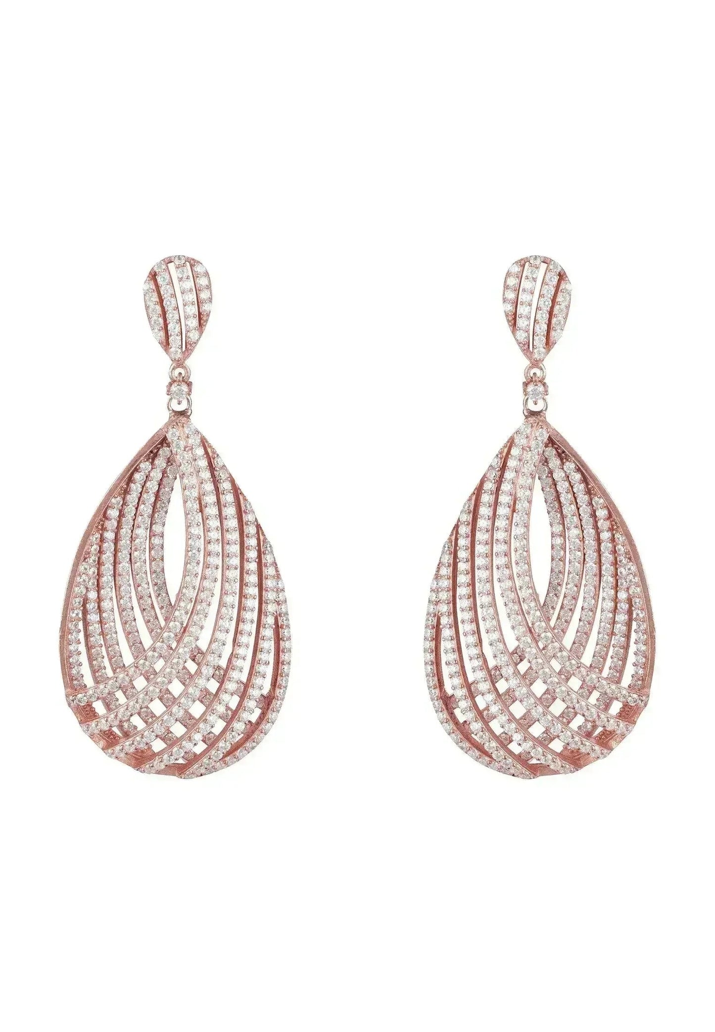 Vortex Teardrop Rose Gold Earrings | Bridal Statement Jewelry -femstylo