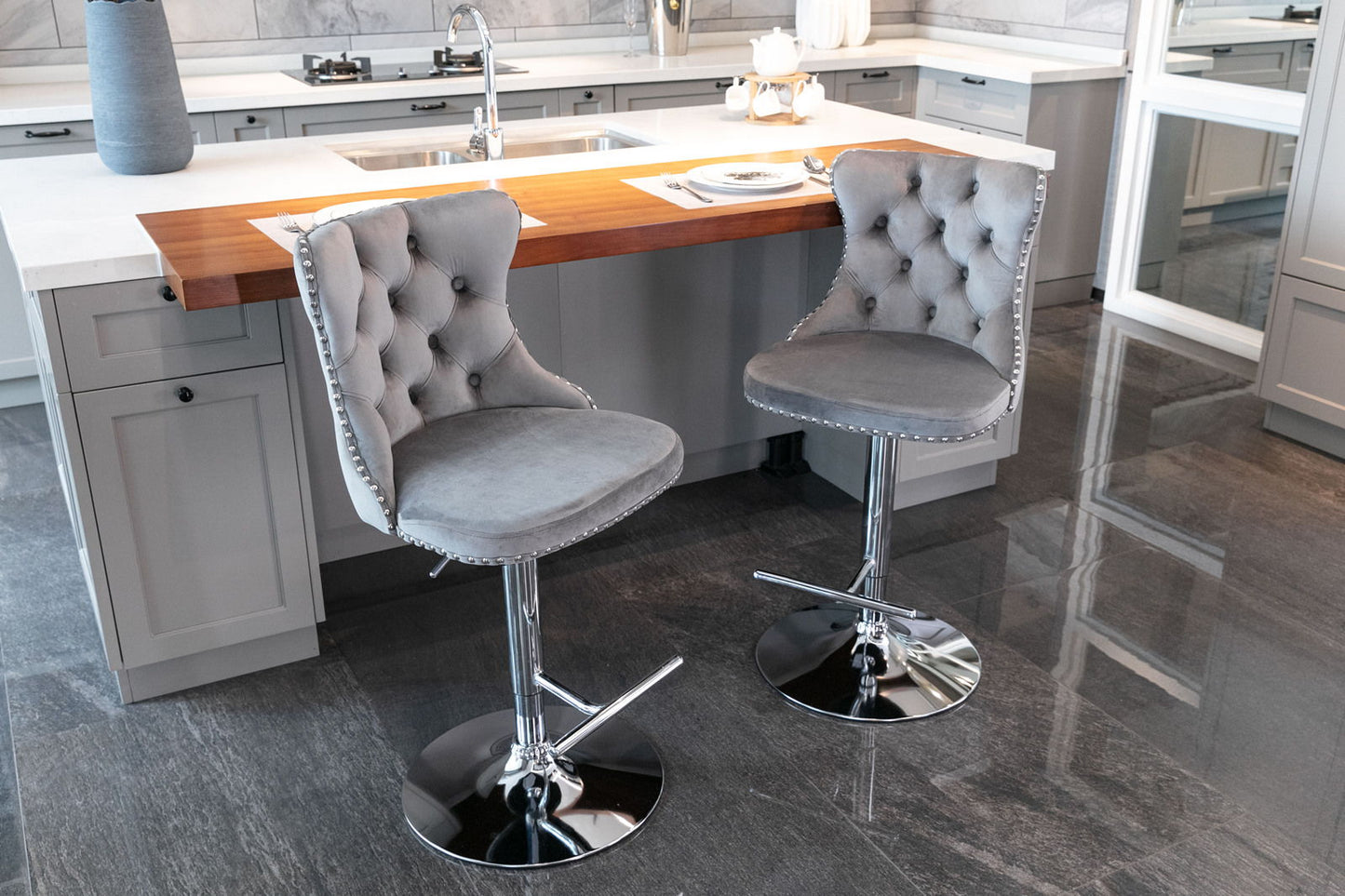 Swivel Adjustable Height Barstools Set of 2