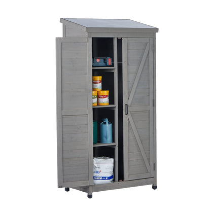 Outdoor Storage Shed With Vertical Tool Cabinet For Backyard