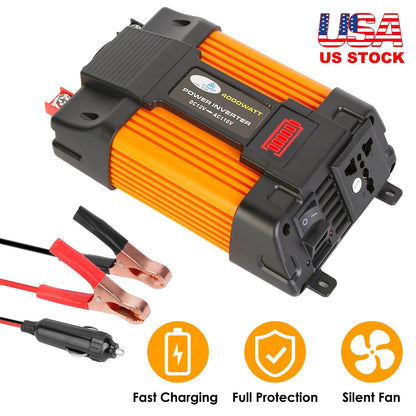 500W Continuous Power Inverter DC 12V To AC 110V Car 4000w Peak Power Inverter w/ Dual 5V 2.1A USB Ports For RV Caravan Truck Laptop