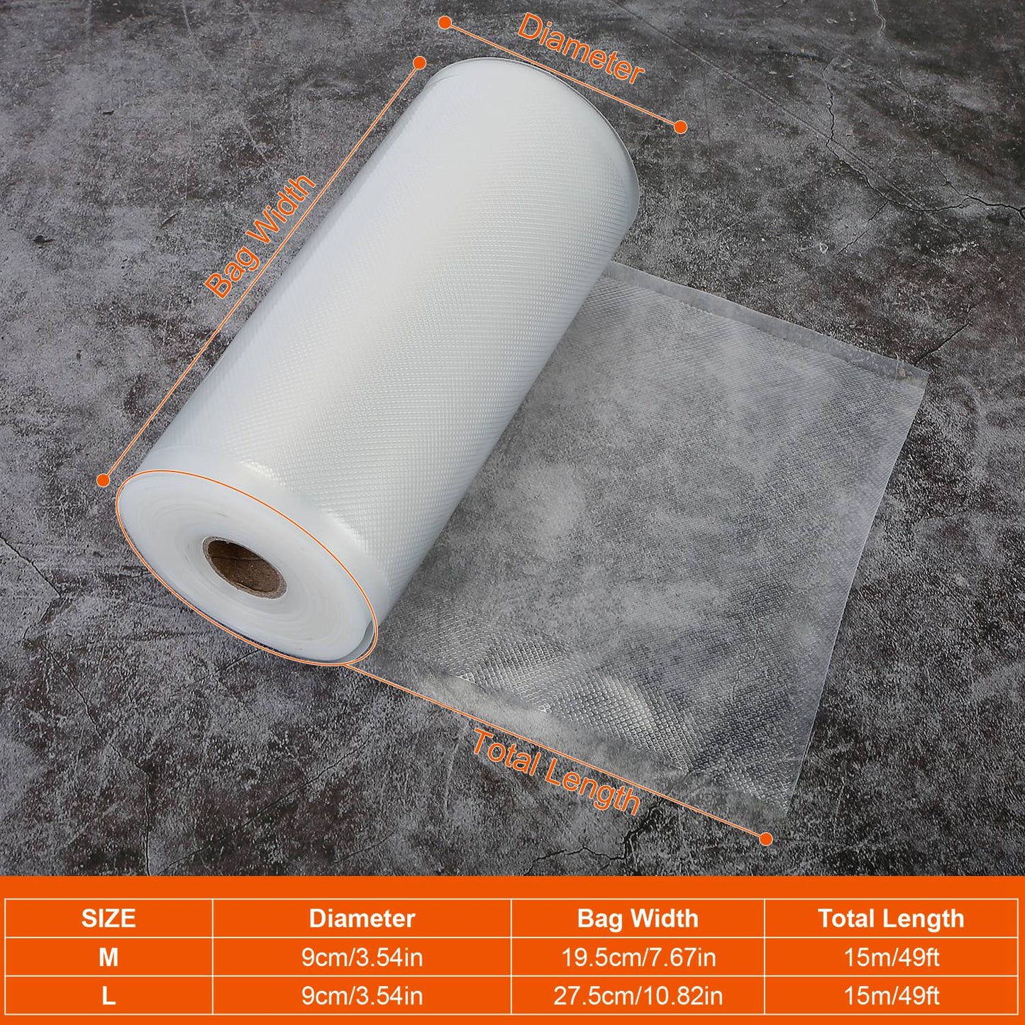 2 Rolls of Vacuum Sealer Bags 10.82inx49ft BPA Free Safe Vacuum Bags Keep Fresh Vacuum Machine (L)