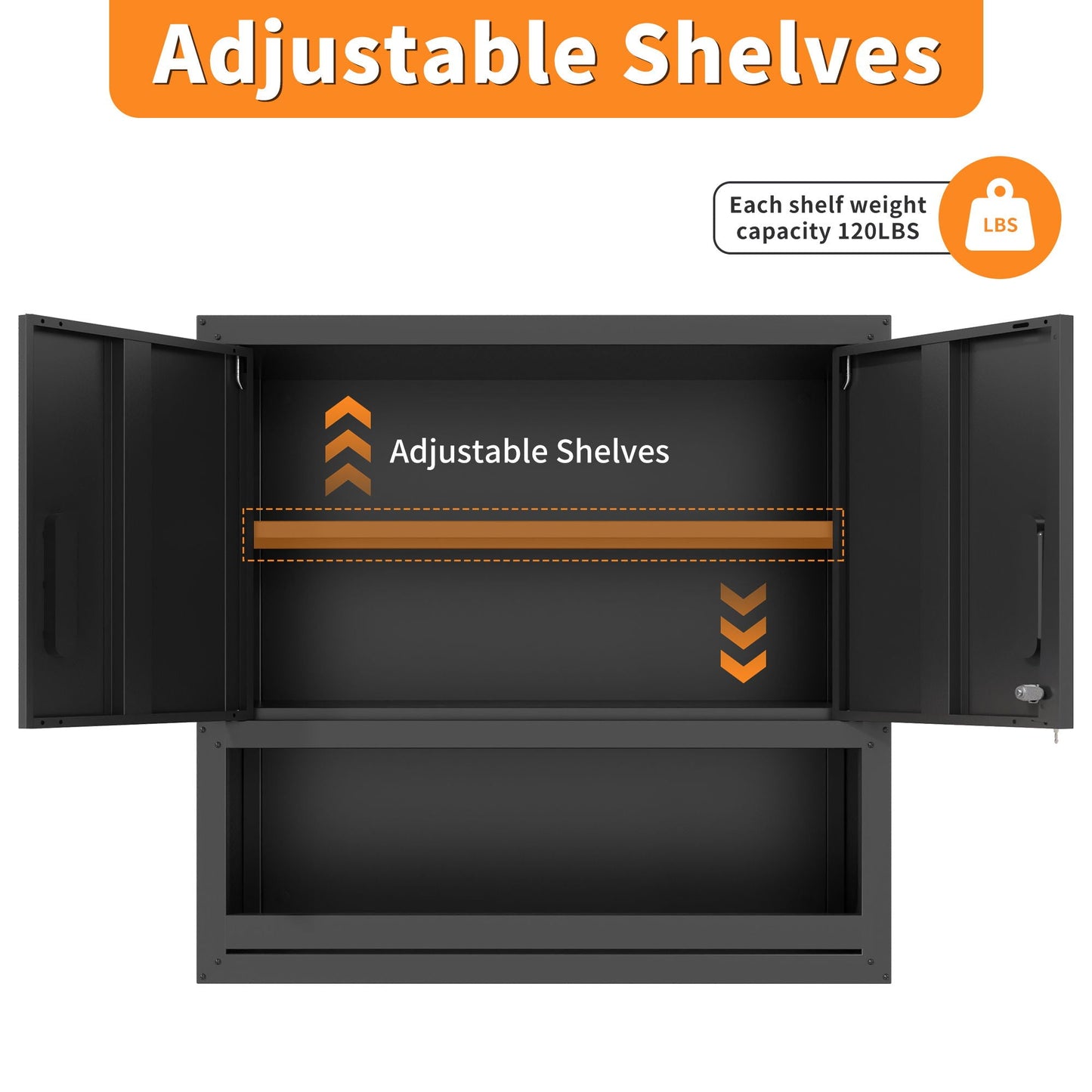 Wall-Mounted Storage Cabinet With Locking Door, 1 Shelf And Open Drawer - Black