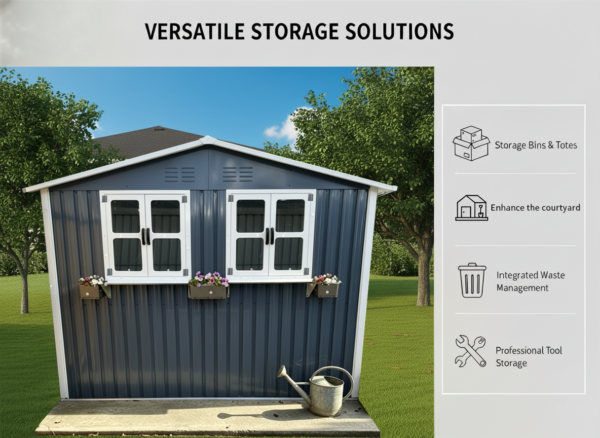 6x9 FT Outdoor Metal Storage Shed with Window & Flower Rack