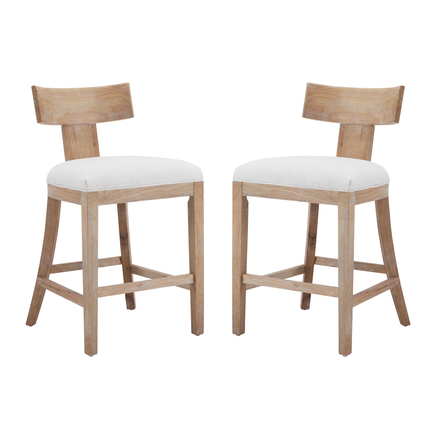 27" Upholstered Counter Stools Set of 2 with Solid Rubber Wood Frame