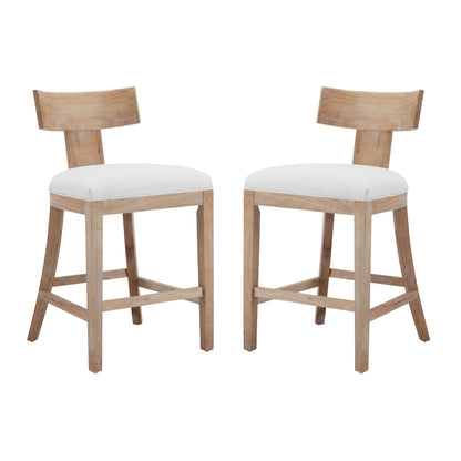 27" Upholstered Counter Stools Set of 2 with Solid Rubber Wood Frame