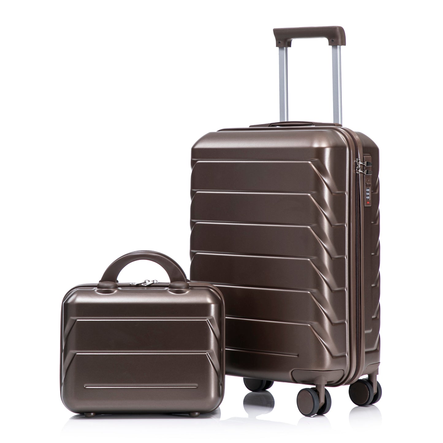 14"/20" 2-Piece ABS Spinner Wheel Luggage Set with Combination Lock and Cosmetic Case (Brown)