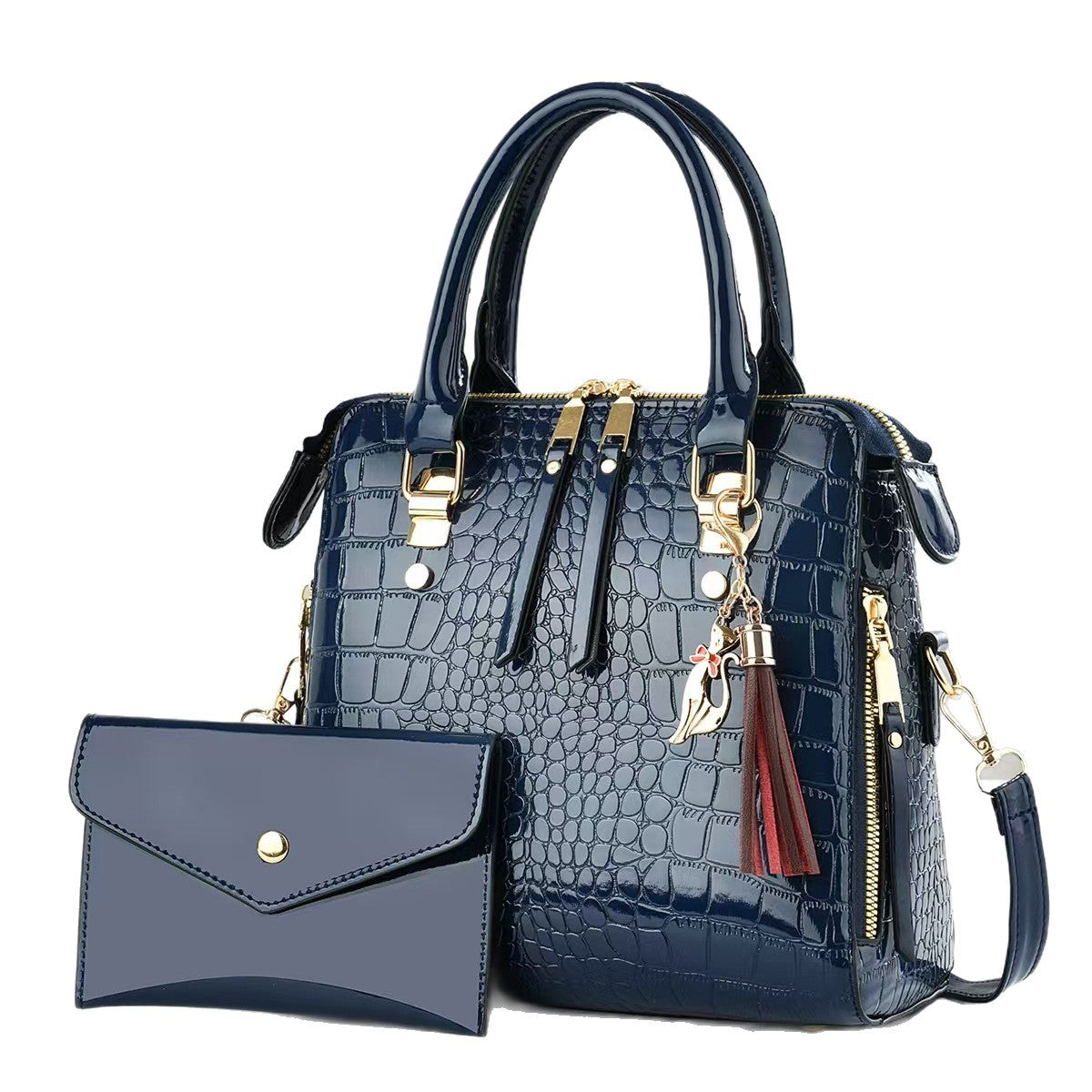 Womens Fashion Crocodile-Print Set Of Two Handbag And Crossbody Bag