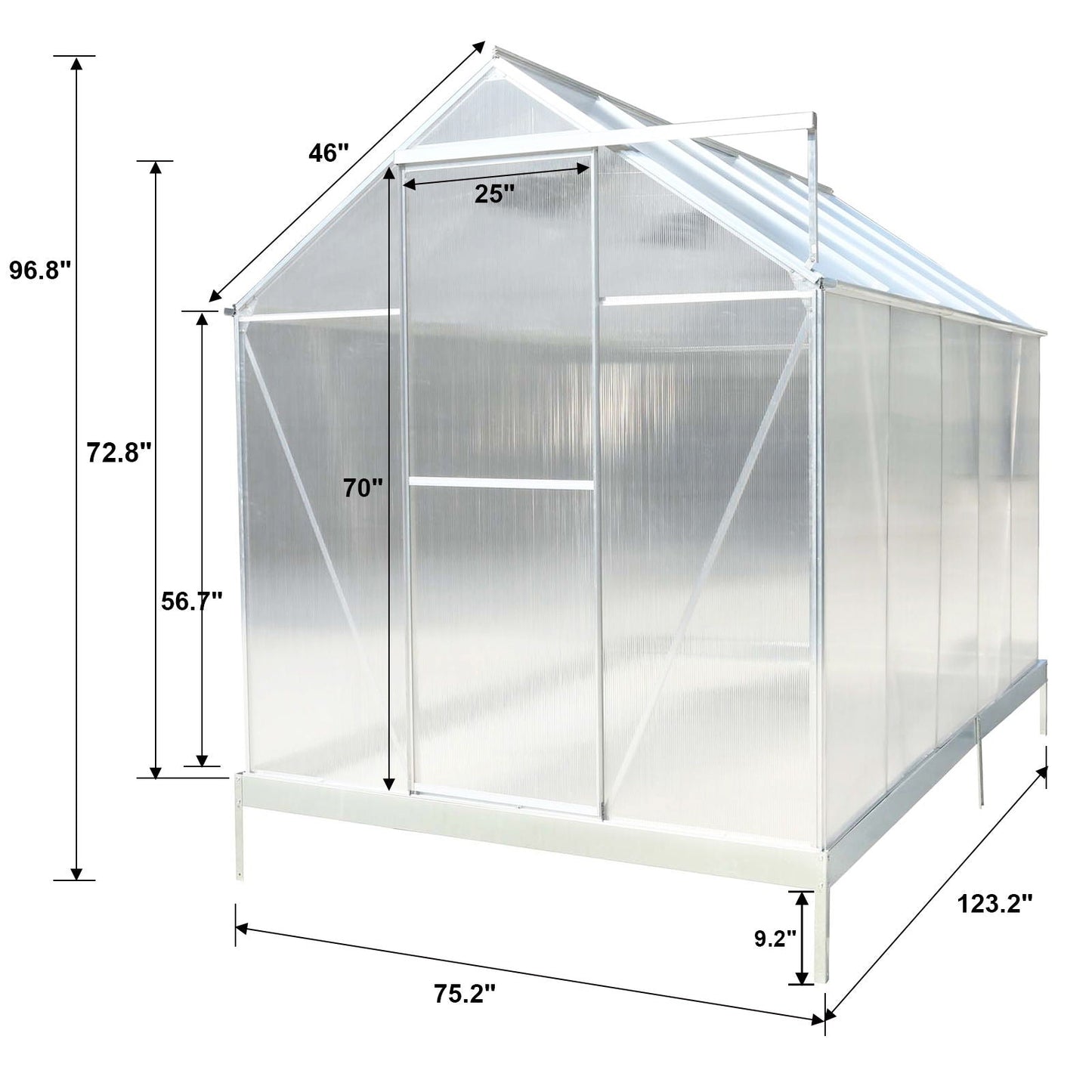 Polycarbonate house, Heavy Duty Outdoor Aluminum Walk-In House Kit With Rain Gutter, Vent And Door For Backyard Garden