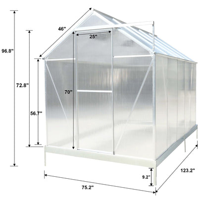 Polycarbonate house, Heavy Duty Outdoor Aluminum Walk-In House Kit With Rain Gutter, Vent And Door For Backyard Garden