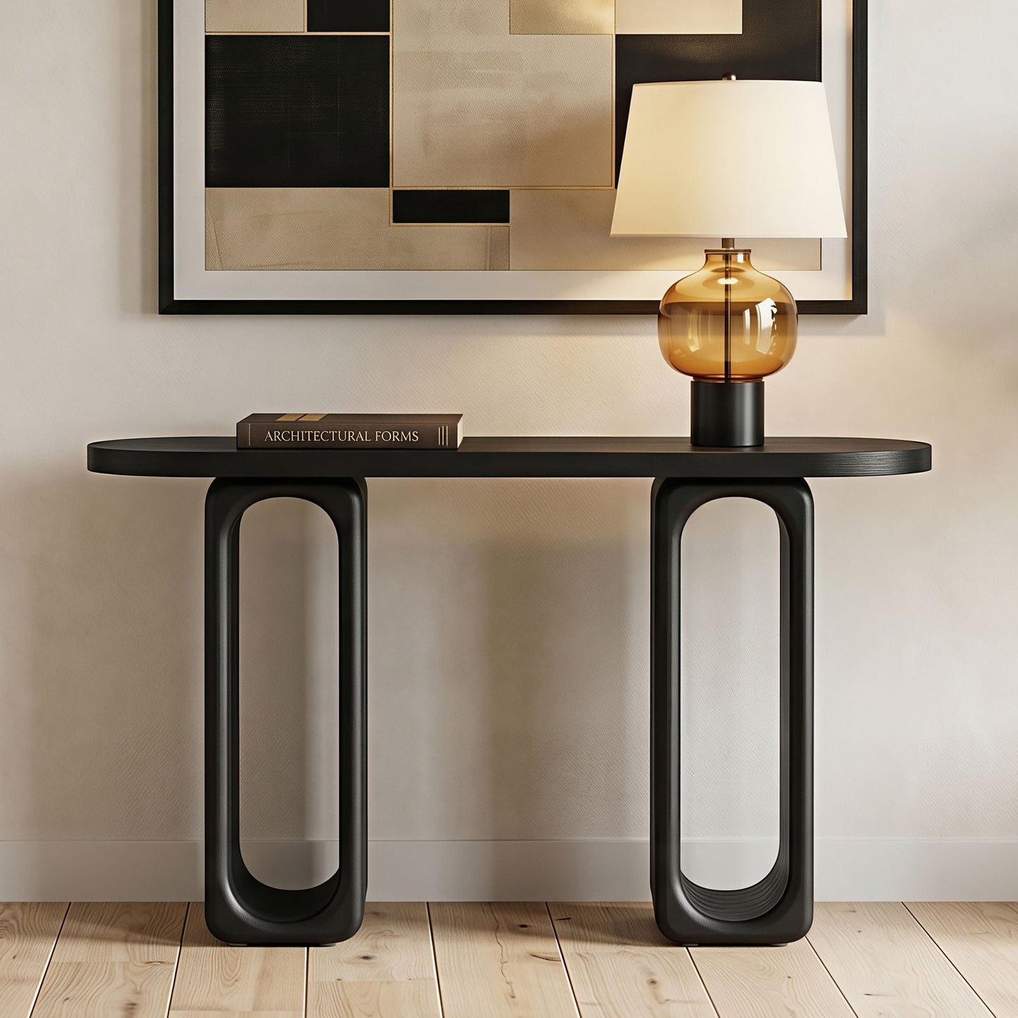 Art Sculptural Console Table With Oval Cutout Legs - Black