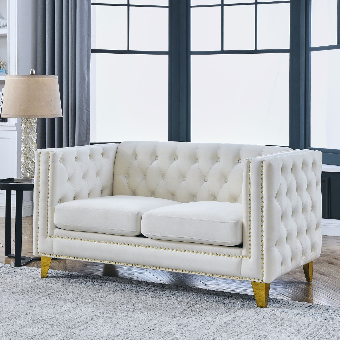 Upholstered Couch Sofa With Button Tufting For Living Room