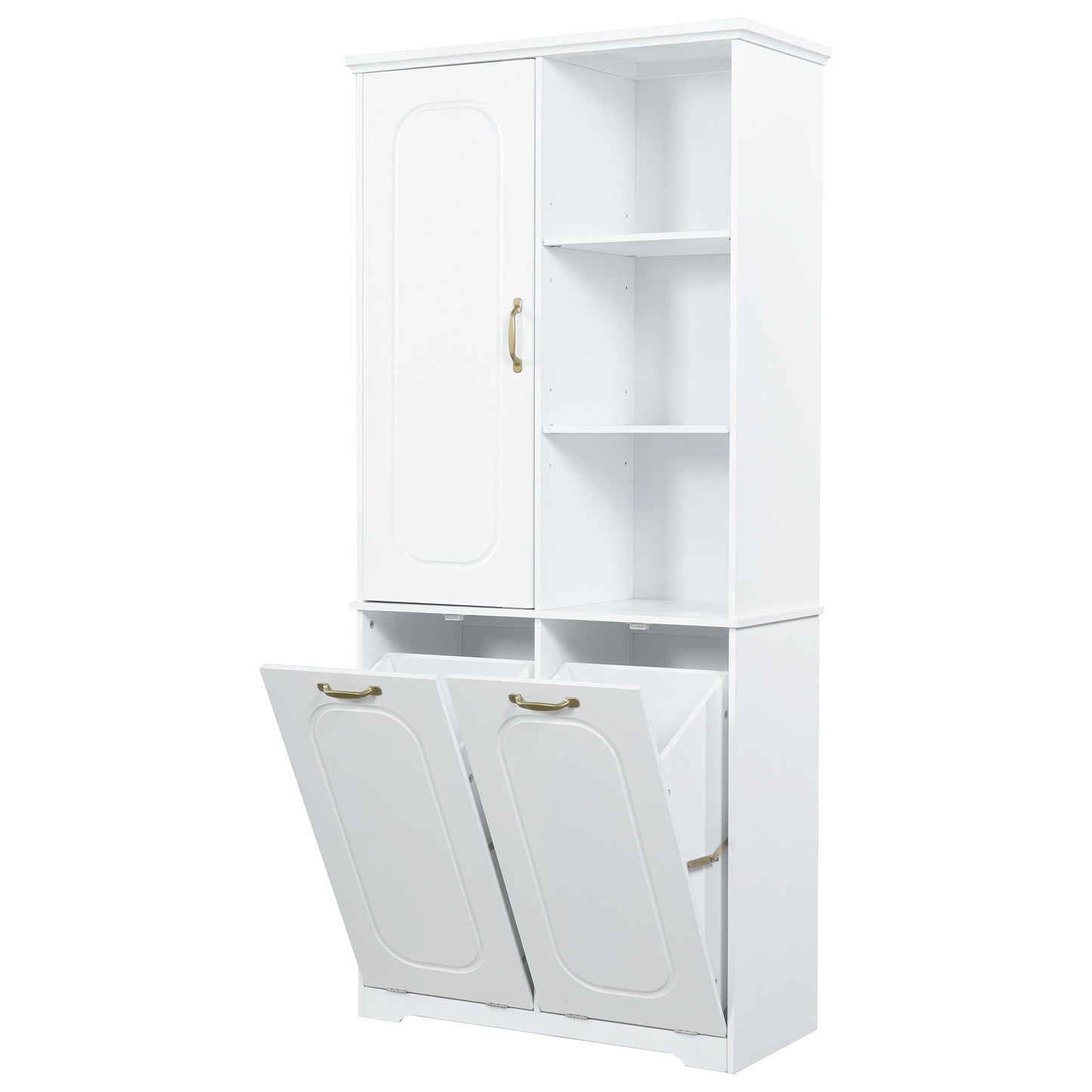 Freestanding Tall Storage Cabinet With 2 Tilt-Out Hampers