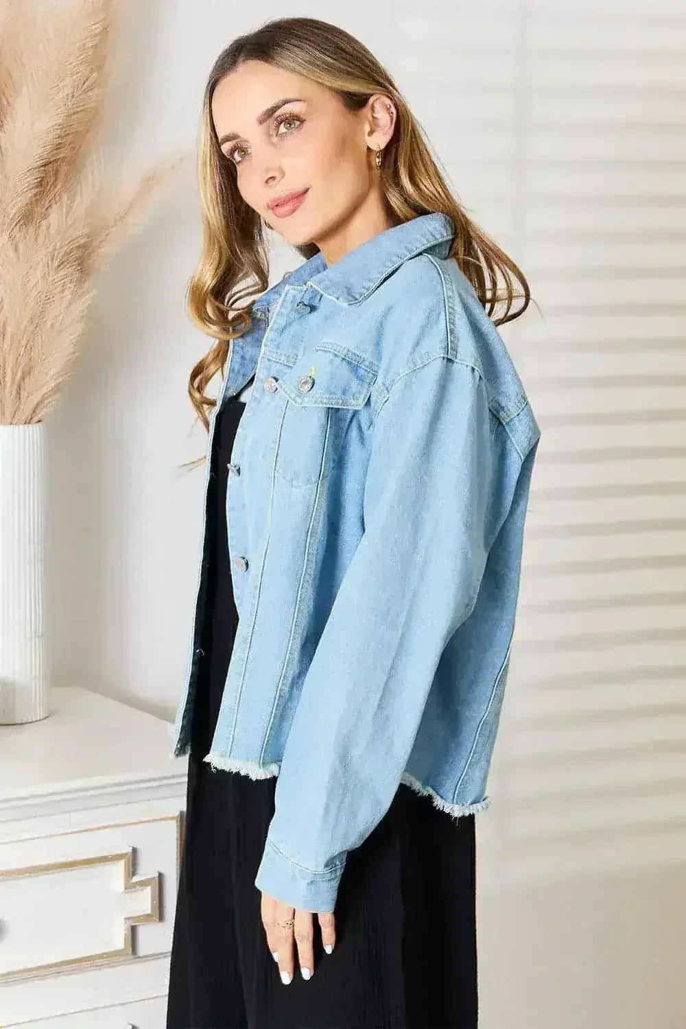 Raw Hem Denim Jacket - Dropped Shoulder Design | Femstylo