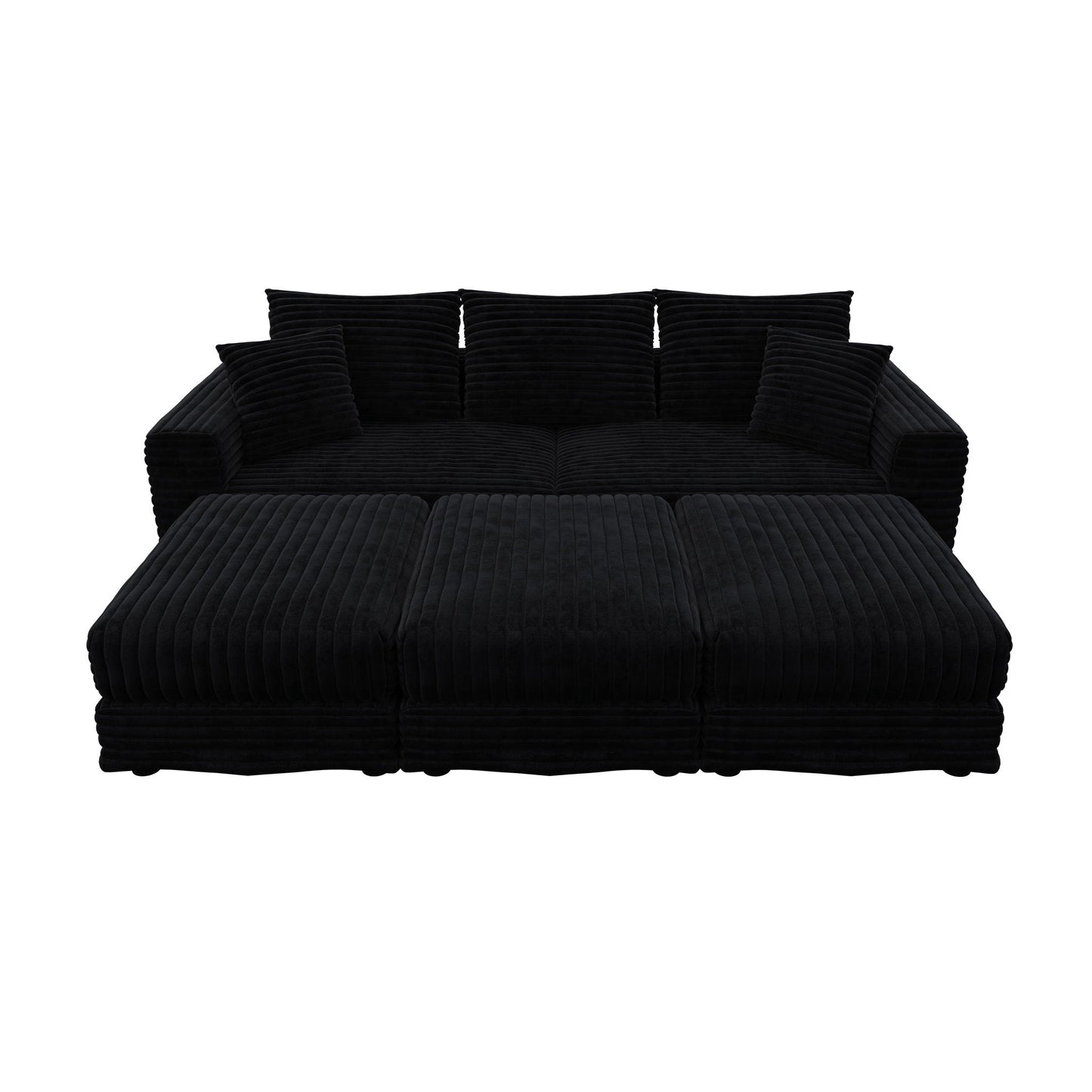 Deep Seat Convertible Sofa With Soft Pillows And Ottomans