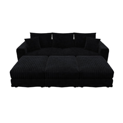 Deep Seat Convertible Sofa With Soft Pillows And Ottomans