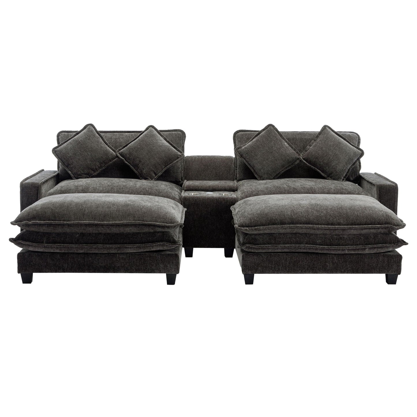 Modern Sectional Sofa With Removable Ottomans, USB Ports