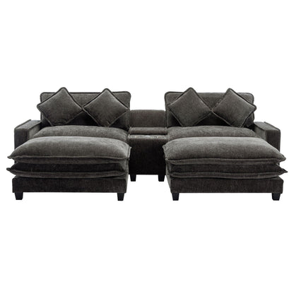 Modern Sectional Sofa With Removable Ottomans, USB Ports