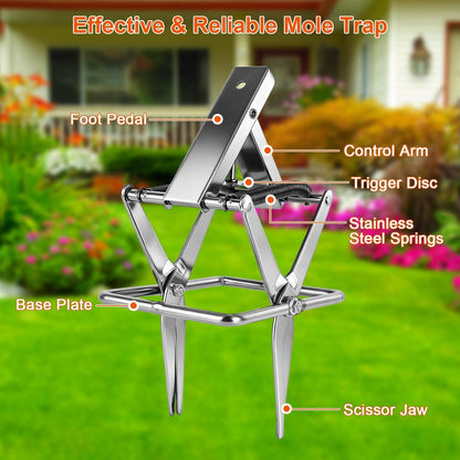 2PCS Reusable Metal Mole Traps for Lawn & Garden