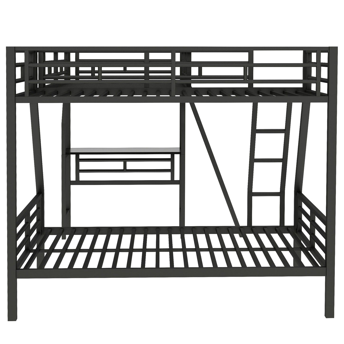 Twin Over Full Bunk Bed With Loft And Desk, L-Shaped Design For 3 Sleepers - Black