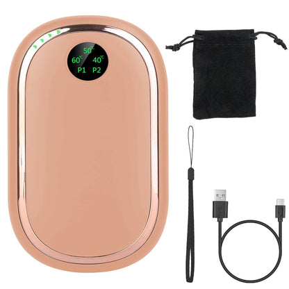 Rechargeable Hand Warmer Electric Hand Heater Portable Reusable Pocket Warmer Power Bank with Digital Display Sunset Light 3 Levels Double-sided Heati